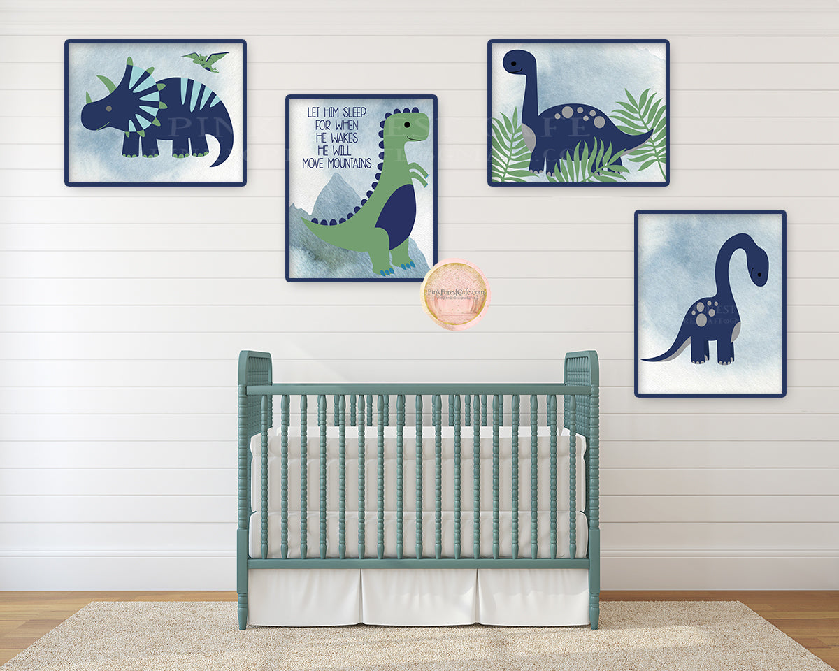 Dinosaur shops themed bedroom two boys, dinosaur nursery boys, green navy gray wall decor for boys room, dinosaur inspired playroom personalized