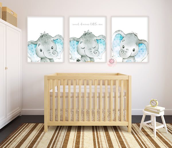 Baby Boy Elephant Nursery Art Decor Set of 3 Prints – Pixie Paper