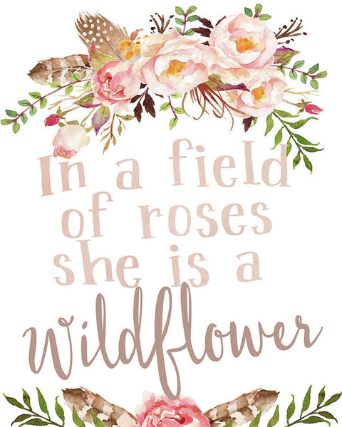 In a field of roses she is a wildflower print - Pink nursery print - B –  Hop And Pop Kids Wall Art