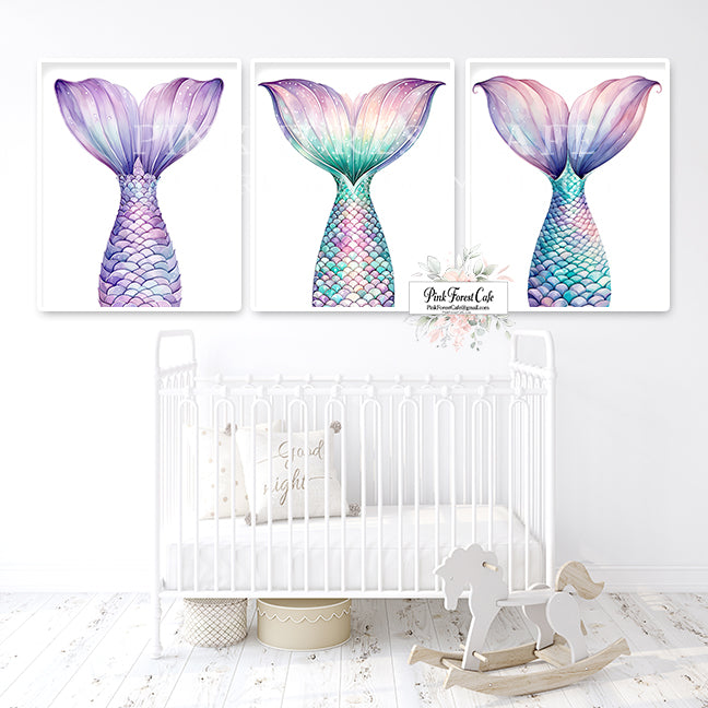 Mermaid Tail Set 3 Printable Wall Art Prints Nursery Decor