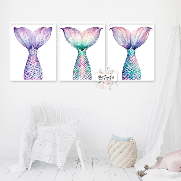 Mermaid Tail Set 3 Printable Wall Art Prints Nursery Decor