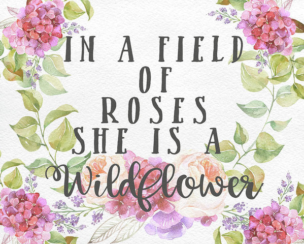 Boho In A Field Of Roses She Is A Wildflower Wall Art Print Baby Nursery Home Decor