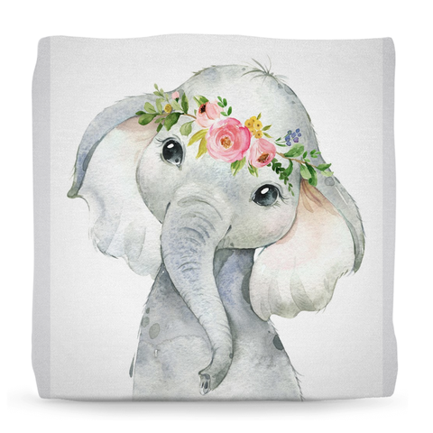 Elephant Boho Floral Baby Girl Nursery Ottoman Watercolor Home Decor