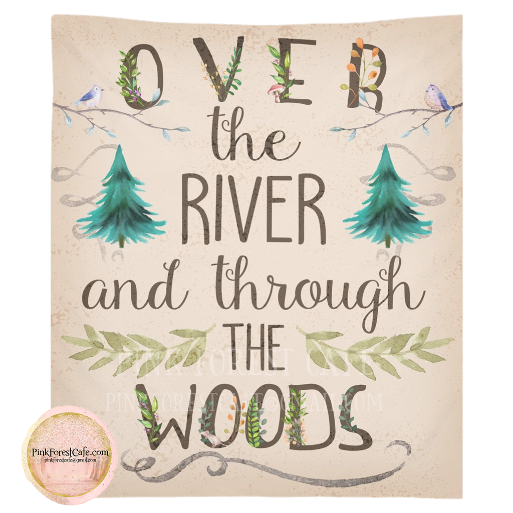 Over The River Woodland Wall Art Fabric Tapestry Print Boy Nursery Watercolor Decor