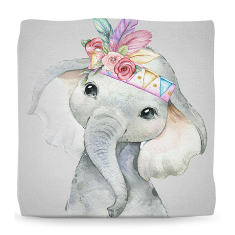 Elephant Boho Floral Baby Girl Nursery Ottoman Watercolor Home Decor