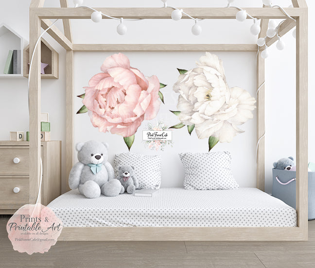 White Peony Flowers Removable Floral Wall Decal Set - On Sale - Bed Bath &  Beyond - 31718407