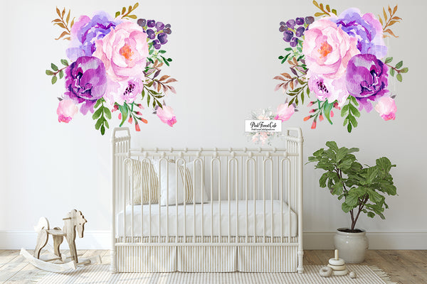 2 - 40" Purple Peony Wall Decal Sticker Peonies Rose Floral Flower Decals Sticker Art Boho Decor