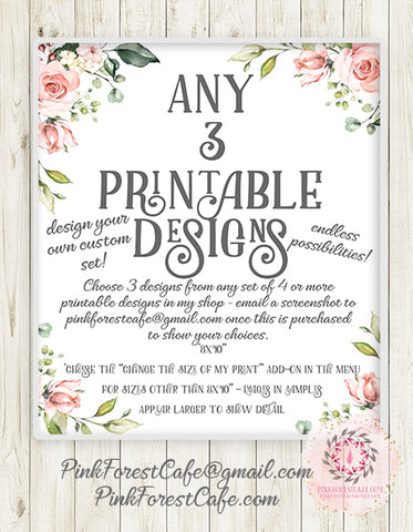 Choose Any THREE Printable Wall Art Print Designs - Mix Or Match - From Pink Forest Cafe