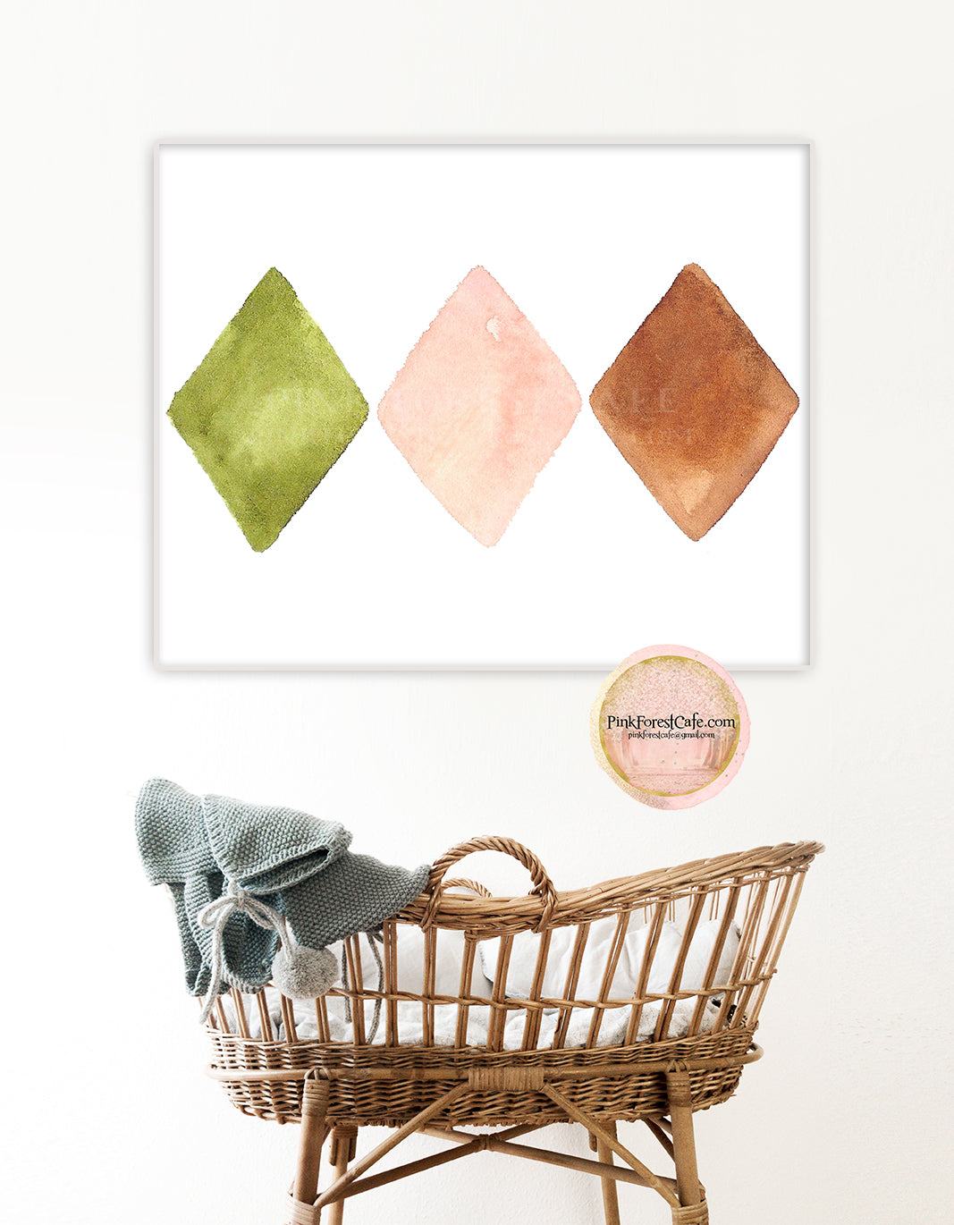 Rust Olive Blush Diamond Nursery Greometric Wall Art Print Woodland Baby Printable Decor