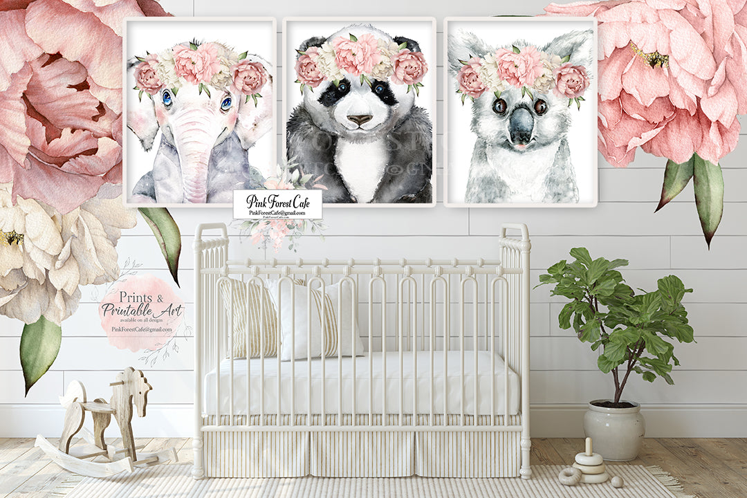 Koala Bear Nursery Decor Gray and Pink Nursery Girl Nursery 