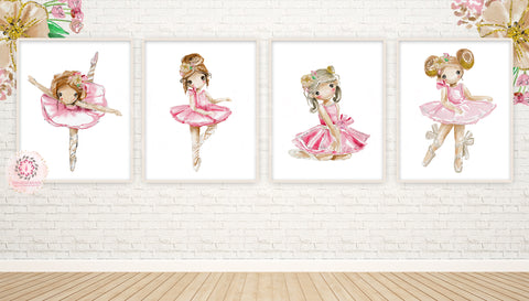 NEW 4 Ballerina Baby Girl Nursery Wall Art Print Ethereal Ballet Dancer Whimsical Pink Gold Blush Dancing Bohemian Floral Printable Decor