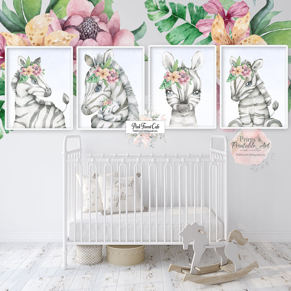 Elephant Grey and Blush Pink Collection Wall Art Prints - Set of 4