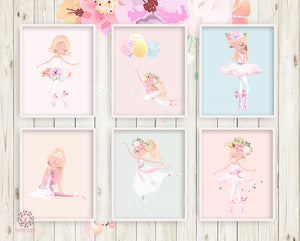 SALE 6 Ballerina Baby Girl Nursery Wall Art Print Ethereal Ballet Dancer Whimsical Dancing Bohemian Floral Printable Decor