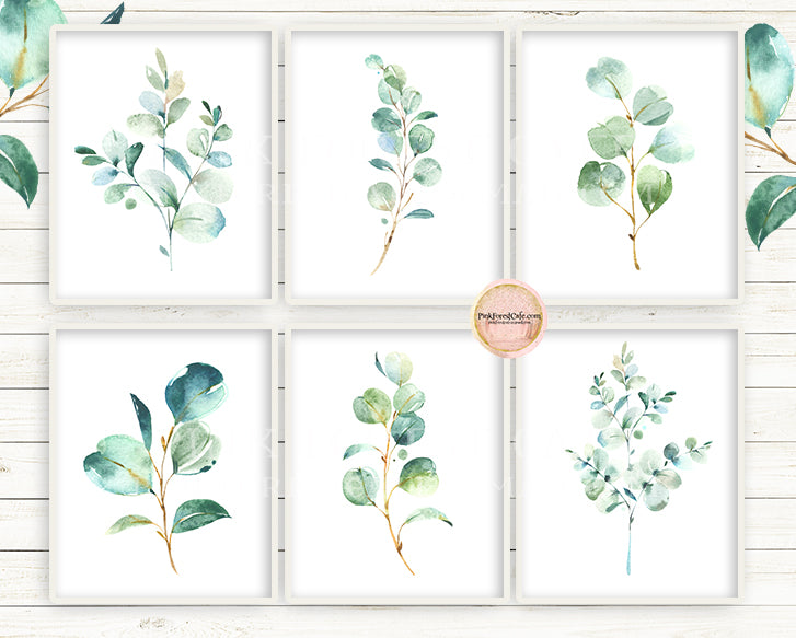 6 Eucalyptus Botanical Wall Art Print Baby Nursery Gender Neutral Woodland Boho Plant Greenery Watercolor Living Room Office Nursery Gender Neutral Room Printable Decor