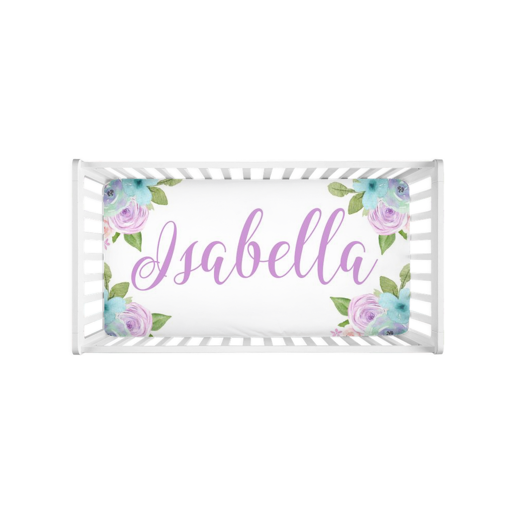 Purple Feather Turquoise Baby Girl Crib Sheet - Personalized