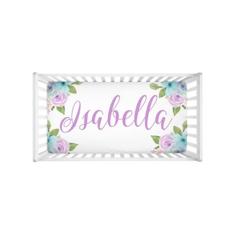 Purple Feather Turquoise Baby Girl Crib Sheet - Personalized