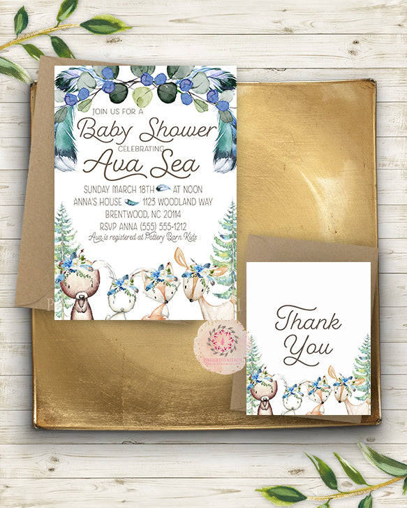 Bohemian Feather Baby Shower Invitations