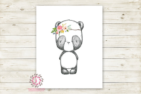 Panda Bear Zoo Animal Boho Wall Art Print Bohemian Garden Floral Nursery Baby Girl Room Playroom Prints Printable Home Decor