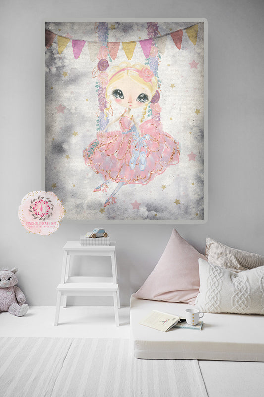 Ballerina Swing Baby Girl Nursery Wall Art Print Ethereal Ballet Dancer Whimsical Bohemian Printable Decor