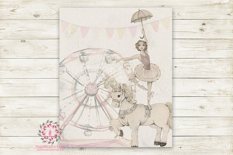 Monochrome Horse Ballerina Nursery Wall Art Print Ethereal Ferris Wheel Amusement Park Woodland Rustic Swing Boho Printable Watercolor Mystery Fantasy Magical Carnival Decor