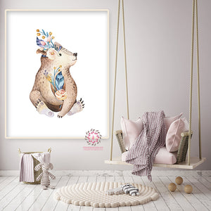 Boho Koala Bear Wall Art Print Woodland Nursery Baby Girl Boy Gender N –  Pink Forest Cafe
