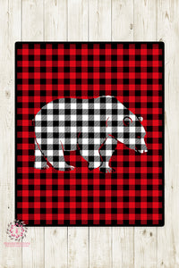 Bear Red Black White Buffalo Check Plaid Woodland Wall Art Print Watercolor Baby Nursery Printable Decor