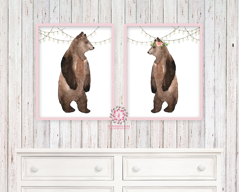 Bear Duo Printable Print Wall Art Woodland Boho Nursery Baby Girl Bohemian Floral Bedroom Set Lot Prints Decor