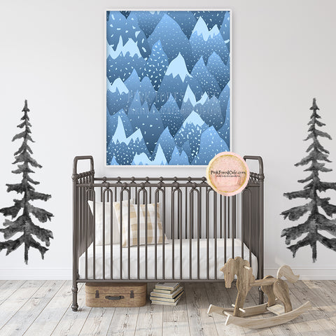 Mountain Tops Alps Woodland Baby Nursery Wall Art Print Scene Boho Kids Bedroom Printable Decor