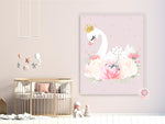 Boho Swan Baby Girl Nursery Wall Art Print Ethereal Pink Gold Crown Whimsical Bohemian Floral Printable Decor