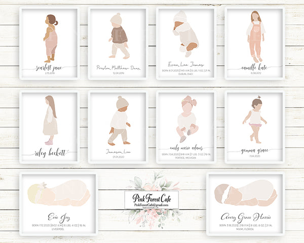 Boho Baby Girl Boy Baby Name Birth Stats Personalized Wall Art Print Nursery Printable Decor