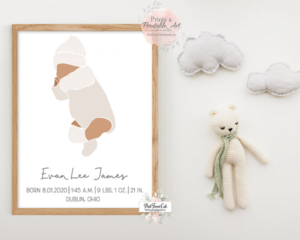 Boho Baby Girl Boy Baby Name Birth Stats Personalized Wall Art Print Nursery Printable Decor