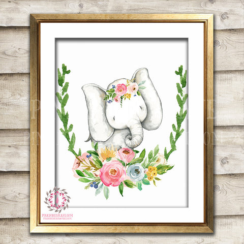 Elephant Boho Watercolor Print Printable Wall Art Bohemian Zoo Animal Safari Nursery Kids Baby Room Home Decor