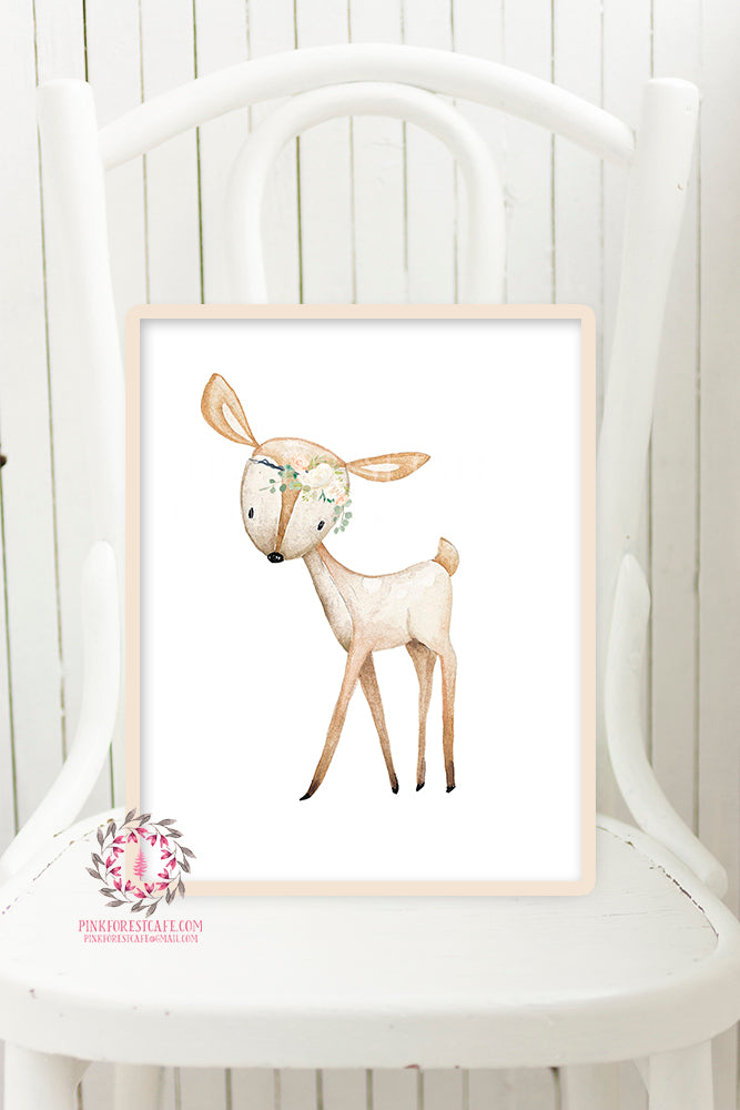 Boho Deer Blush Printable Print Wall Art Woodland Nursery Baby Girl Room Bohemian Floral Decor