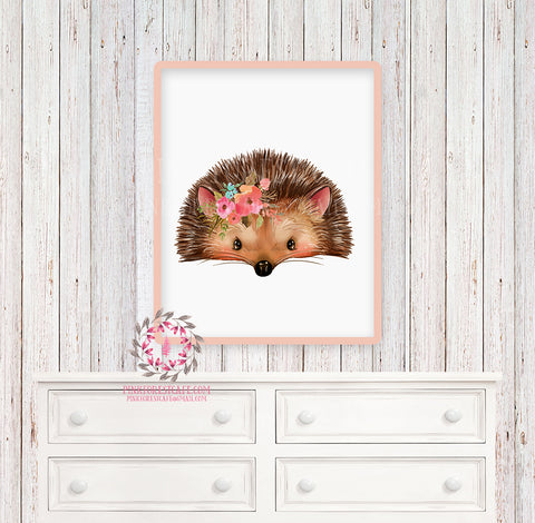 Boho Hedgehog Woodland Printable Print Wall Art Nursery Baby Girl Bohemian Floral Room Decor