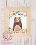 Boho Floral Bear Woodland Printable Print Wall Art Watercolor Baby Nursery Home Decor