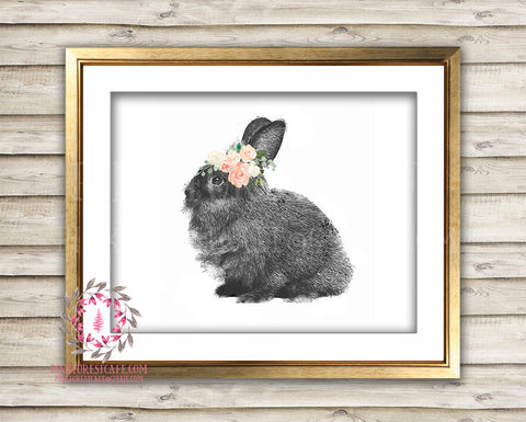 Bunny Boho Blush Watercolor Woodland Printable Print Wall Art Bohemian Floral Nursery Baby Girl Room Decor