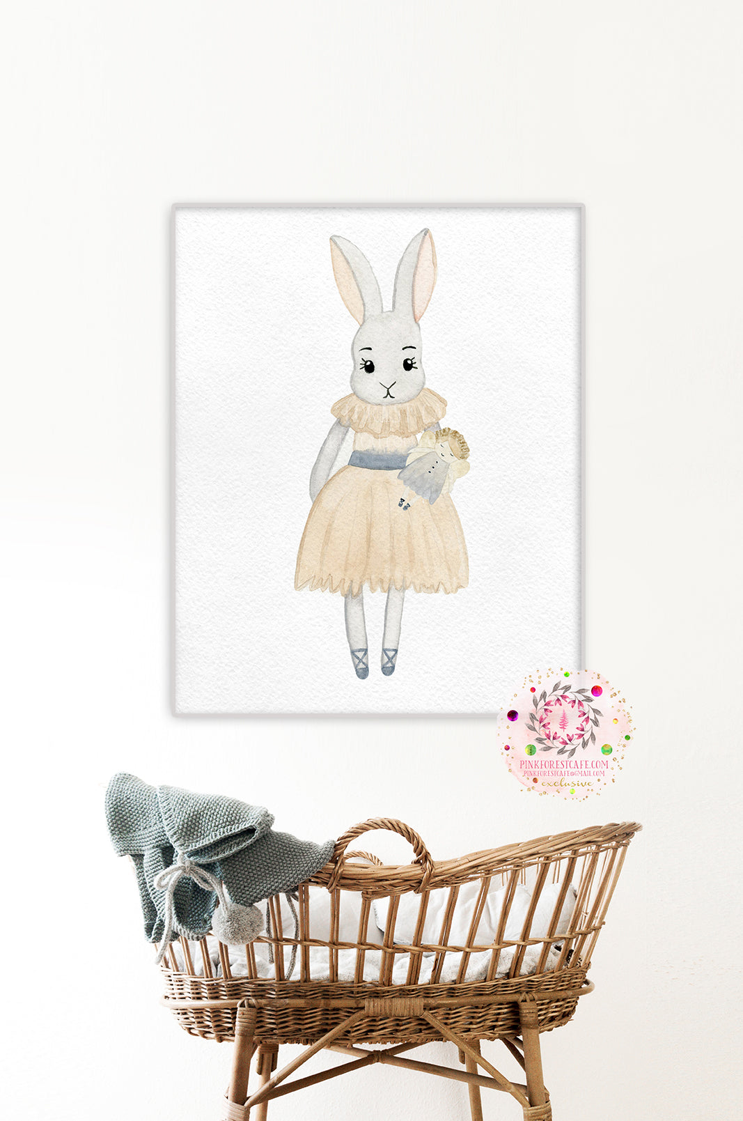 Ethereal Boho Bunny Rabbit In Ballerina Dress Wall Art Print Baby Girl Nursery Room Watercolor Ballerina Printable Decor