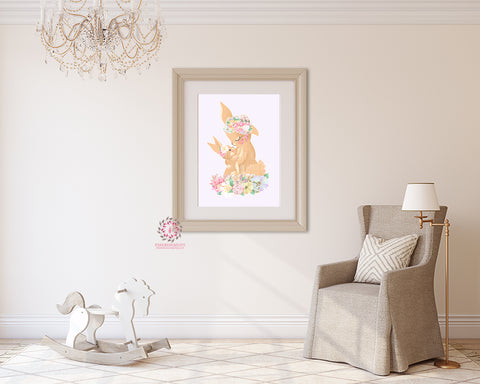 Ethereal Bunny Rabbit Baby Girl Nursery Wall Art Print Boho Floral Whimsical Bunnies Kids Room Printable Decor