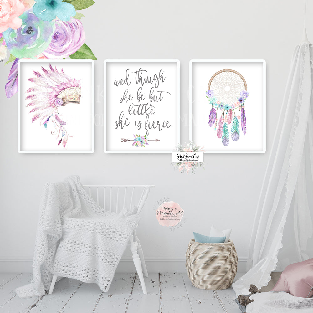 3 Boho Wall Art Print Purple Headdress She Is Fierce Dreamcatcher Arro –  Pink Forest Cafe