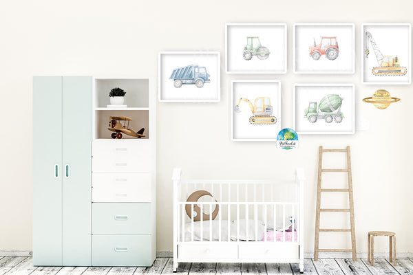 6 Construction Truck Digger Wall Art Print Boy Nursery Room Set Prints Printable Décor