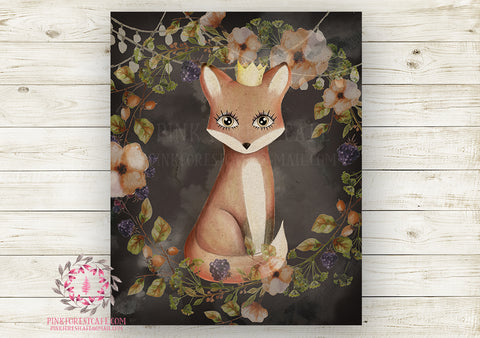 Fox Crown Nursery Wall Art Print Baby Girl Ethereal Rustic Printable Watercolor Mystery Fantasy Magical Carnival Decor