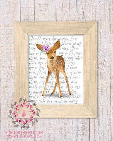 Deer You Are My Sunshine Woodland Printable Wall Art Nursery Home Decor