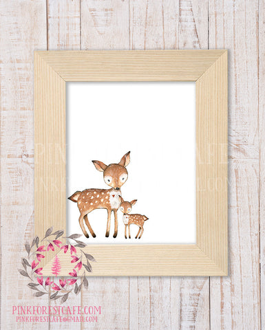 Mama Mother Baby Deer Fawn Woodland Printable Wall Art Nursery Home Decor