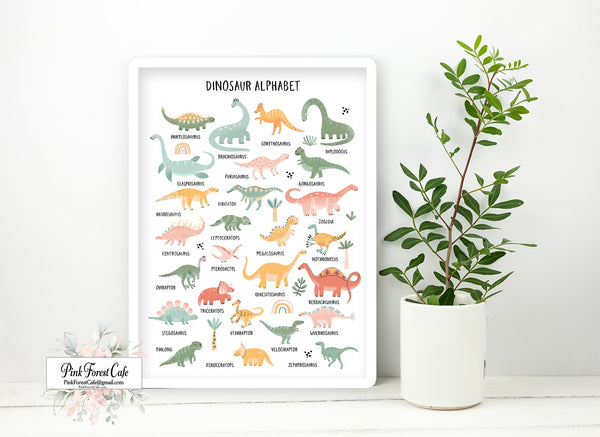 Alphabet ABC Dinosaur Wall Art Print Boy Nursery Room Printable Decor