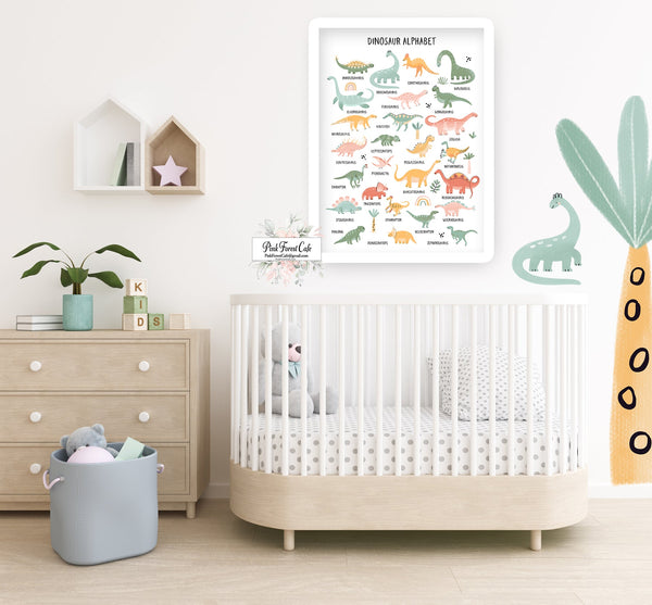 Alphabet ABC Dinosaur Wall Art Print Boy Nursery Room Printable Decor