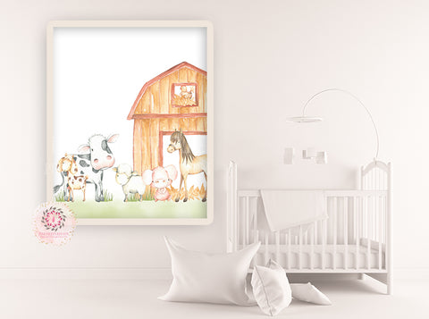 Cow Sheep Lamb Pig Horse Wall Art Print Farm Animal Baby Nursery Watercolor Printable Decor