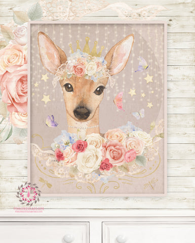 Ethereal Fiona Fawn Baby Woodland Nursery Wall Art Print Boho Deer Shabby Chic Bohemian Blush Room Kids Bedroom Home Limited Edition Decor