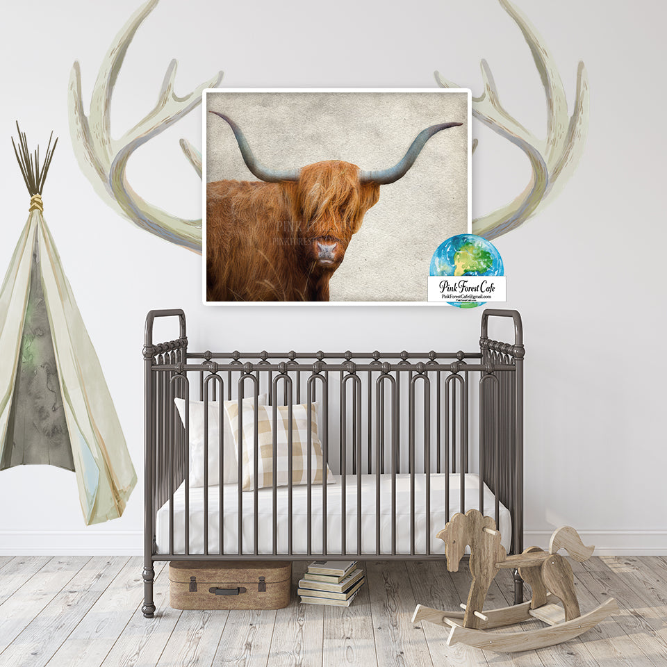 Highland Cow Wall Art Print Scottish Farm Nursery Baby Room Printable Decor