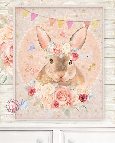 Lexington Bunny Rabbit Baby Woodland Nursery Wall Art Print Boho Ethereal Shabby Chic Bohemian Blush Room Kids Bedroom Home Limited Edition Decor