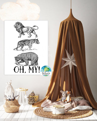 Lions And Tigers And Bears Oh My Wall Art Print Wizard Of Oz Zoo Animal Room Printable Decor